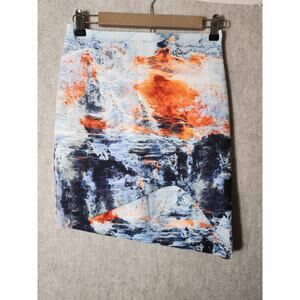 BEC + BRIDGE Orange Blue Asymmetrical Front Fire & Ice Mini Skirt Abstract SZ 2
